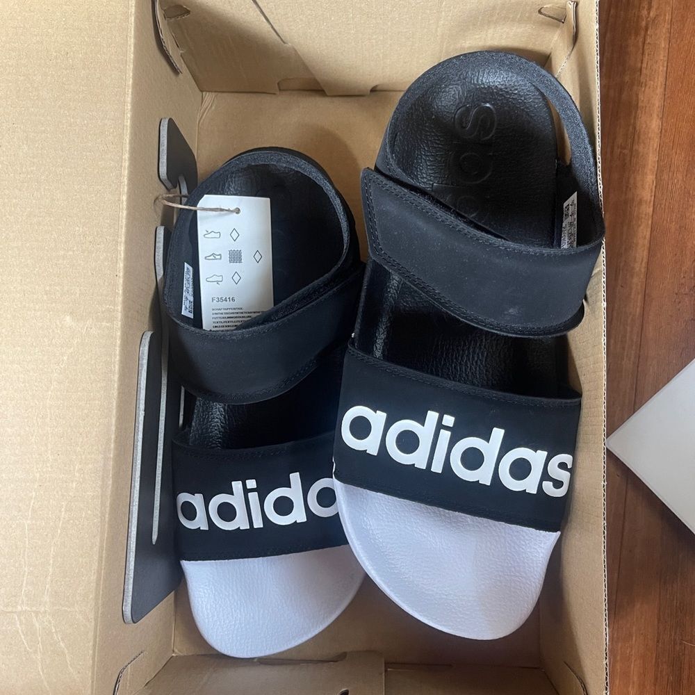 adidas unisex adult Adilette Sandal, Core Black/White/Core Black,